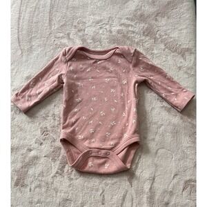 Baby Views 0-3 Months Rose Pink With White Olive Leaves Baby Girl Long sleeve